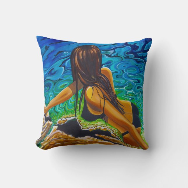Throw Cushion Woman in Rock Pool (Front)
