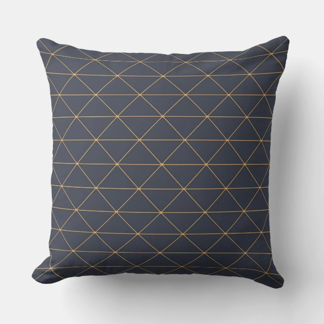 Throw Cushions - Geometric Gold and Blue Pattern  (Front)