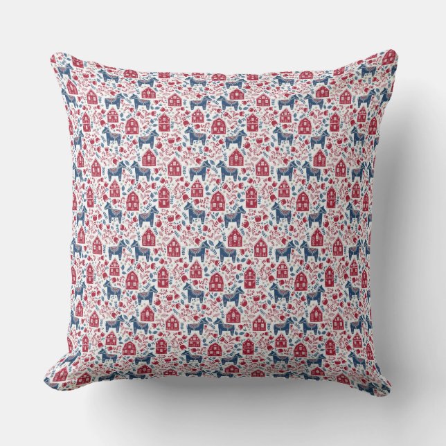 Throw Cushions - Swedish Folk Art Dala Horse (Front)