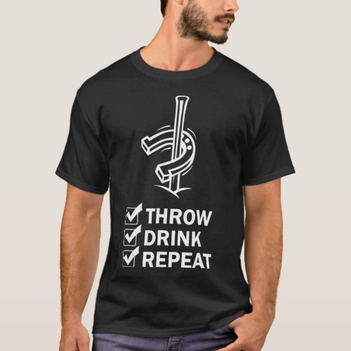 Throw Drink Repeat Horseshoe Pitching Ringer T_Shirt