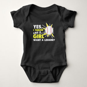 Throw Like A Girl Baseball Player Softball Pitcher Baby Bodysuit