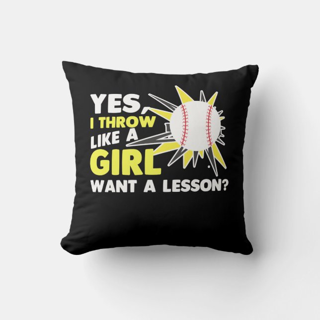 Throw Like A Girl Baseball Player Softball Pitcher Throw Pillow (Front)