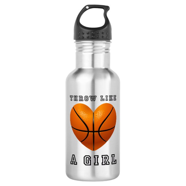 throw like a girl basketball water bottle (Front)