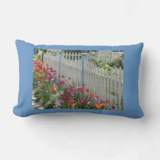 Throw Lumbar Pillow with Tulips White Picket Fence