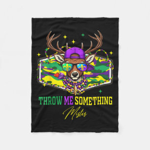 Throw Me Soing Mister Mardi Gras Deer Head Camo Ca Fleece Blanket