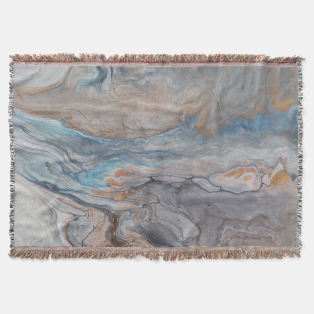 Throw - modern abstract river blue bronze cream throw blanket (Front)