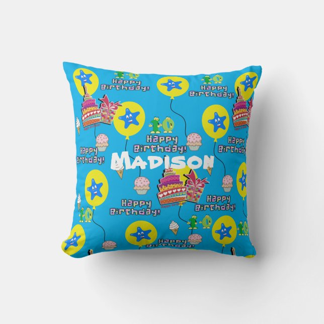 Throw Pillow, #10 Happy 10th Birthday Blue Pillow (Front)