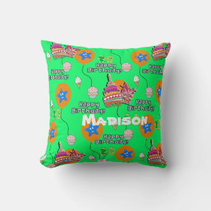 Throw Pillow, #10 Happy 10th Birthday Green Throw Pillow