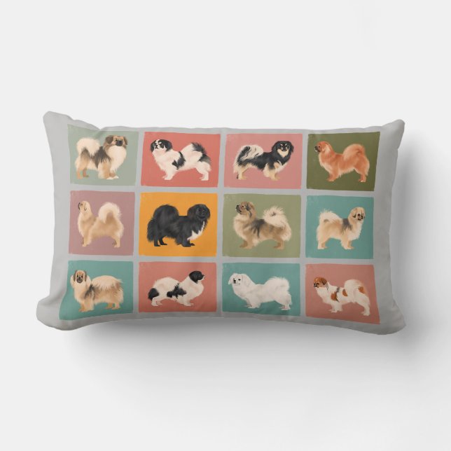 Throw Pillow: 12 Tibetan Spaniels Lumbar Pillow (Front)