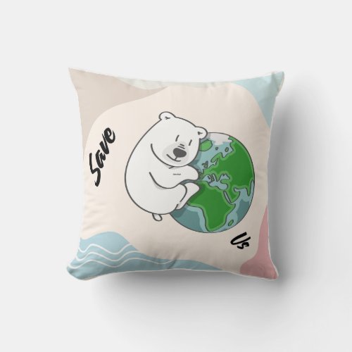  Throw Pillow 16 x 16Polar Bear Hugging Earth 