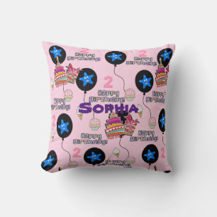 Throw Pillow, #2 Happy 2nd Birthday Pink Throw Pillow
