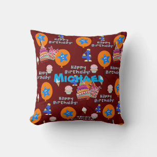 Throw Pillow, #4 Happy 4th Birthday Dark Red Throw Pillow