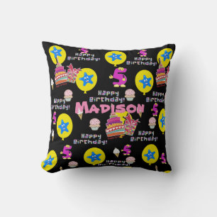 Throw Pillow, #5 Happy 5th Birthday Black Throw Pillow