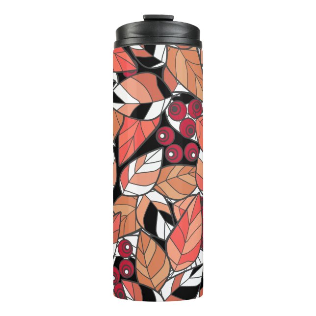Throw Pillow Abstract cartoon leaves berries black Thermal Tumbler (Front)
