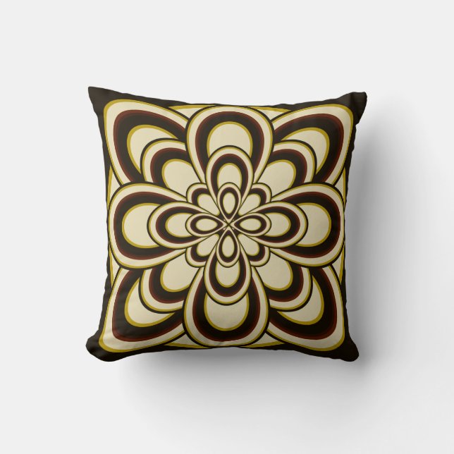 Throw Pillow, Abstract Flower 2, Brown Olive Green Throw Pillow (Front)