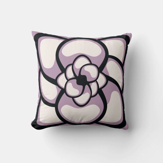 Throw Pillow, Abstract Flower 3, Lavender Black Throw Pillow (Front)