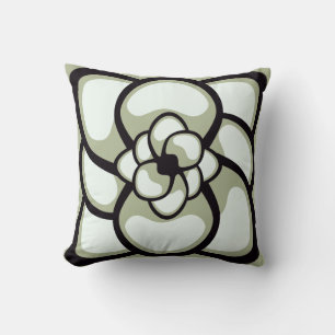 Throw Pillow, Abstract Flower 3, Light Olive Black Pillow