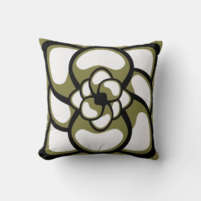 Throw Pillow, Abstract Flower 3, Olive Black Pillow (Front)