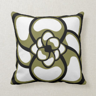 Throw Pillow, Abstract Flower 3, Olive Black Throw Pillow