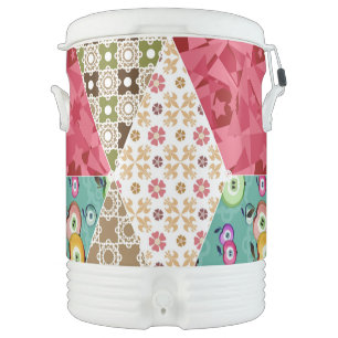 Throw Pillow Abstract patchwork quilting quilt ret Beverage Cooler