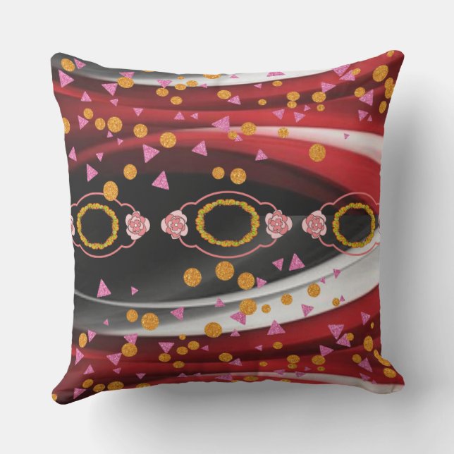 Throw Pillow, Abstract Red Black White Outdoor Pillow (Back)