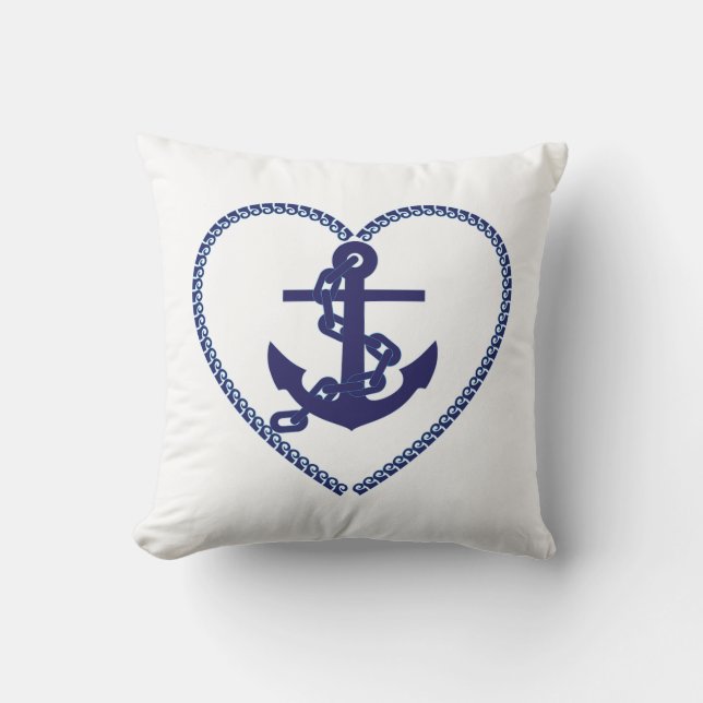 Throw Pillow/Anchors with Heart Pillow (Front)