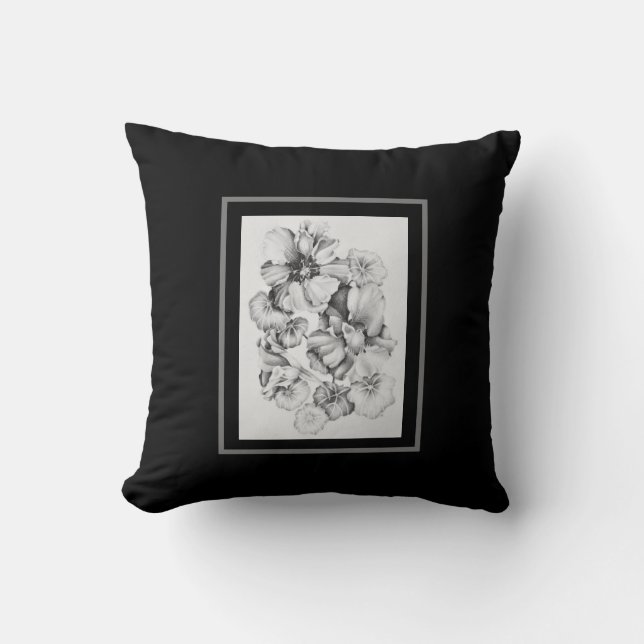 Throw Pillow - B&W Nasturtiums (Front)