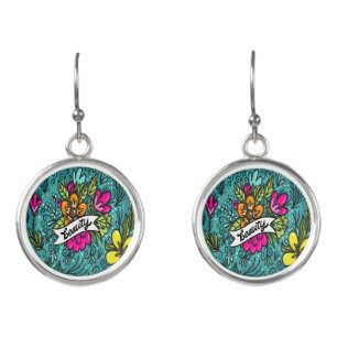 Throw Pillow Beauty with Flowers Earrings