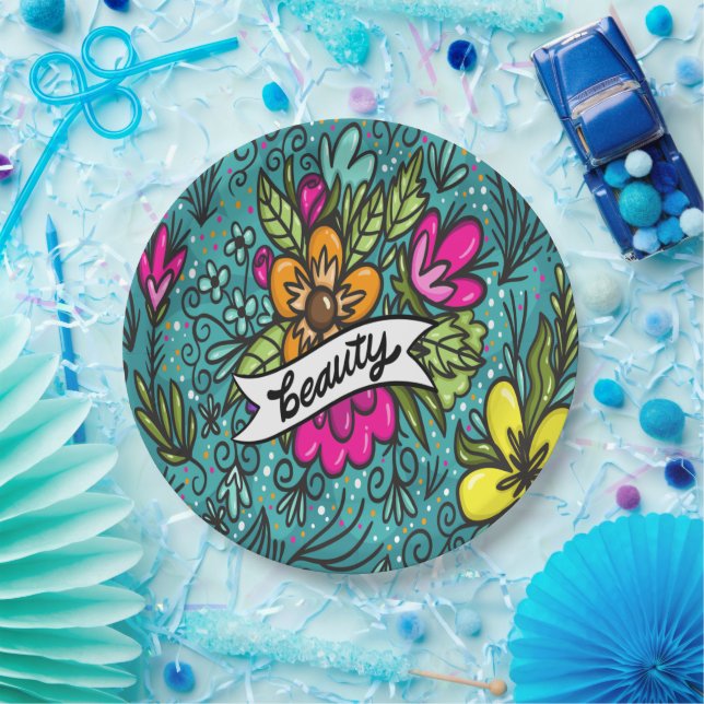 Throw Pillow Beauty with Flowers Paper Plates (Party)