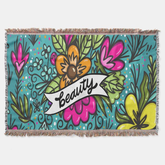 Throw Pillow Beauty with Flowers Throw Blanket (Front)