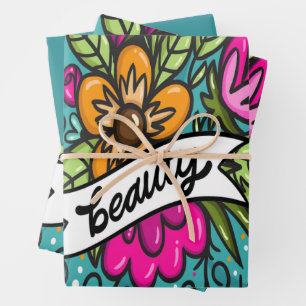 Throw Pillow Beauty with Flowers Wrapping Paper Sheets