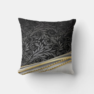 Throw Pillow/Black Swirls with Gold Ropes Throw Pillow