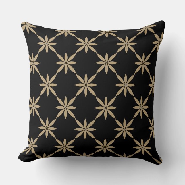 Throw Pillow-Black Tan Gold Throw Pillow (Front)