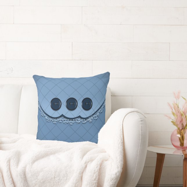 Throw Pillow - Blue Button (Couch)