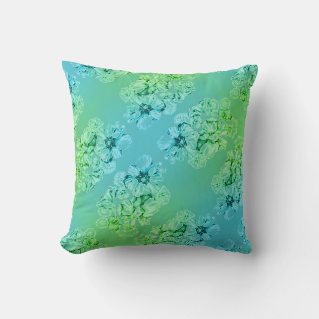 Throw Pillow - Blue/Green Nasturtiums (Front)