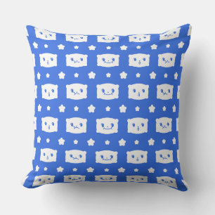 Throw Pillow Blue Kawaii Pillow Faces Stars Patter