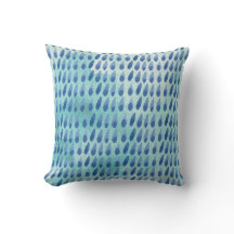 Throw Pillow Blue Raindrops Watercolor