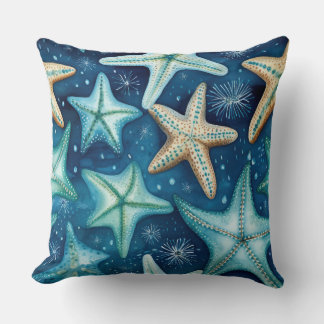 Throw Pillow Blue Starfish Beach Scene Tropical