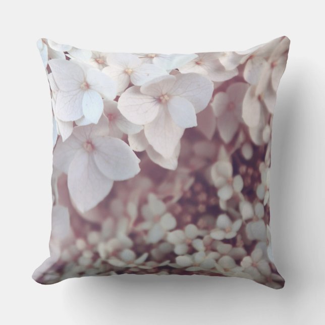 Throw Pillow Blush Pink Hydrangea Floral Botanical (Front)