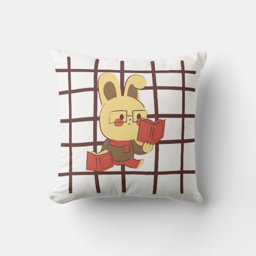 Throw pillow Bookish Bunny Reading Rabbit Deligh