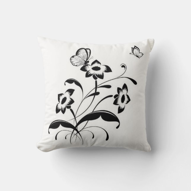 Throw Pillow/Butterflies and Flowers Pillow (Front)