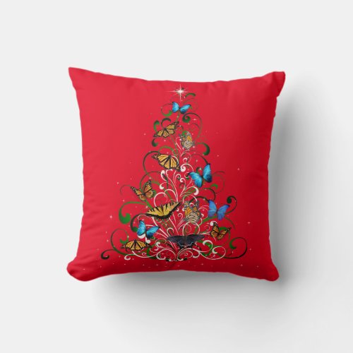 Throw Pillow Butterfly Christmas Tree