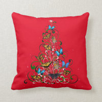 Throw Pillow Butterfly Christmas Tree