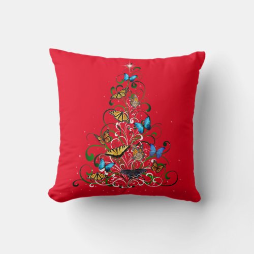 Throw Pillow Butterfly Christmas Tree