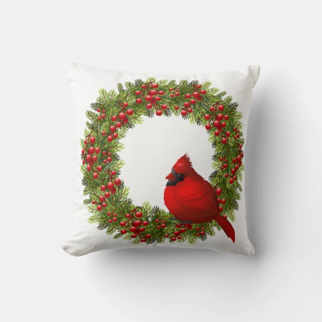Throw Pillow-Christmas Cardinal Throw Pillow (Front)