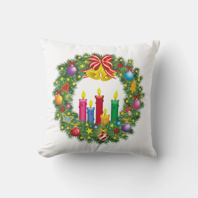 Throw Pillow/Christmas Wreath with Candles Pillow (Front)