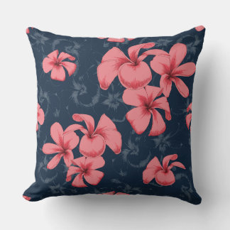 Throw Pillow color is dark grey and pink flowers 