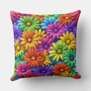 Throw Pillow - Colorful Abstract Daisies #34