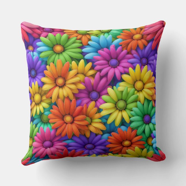 Throw Pillow - Colorful Abstract Daisies #34 (Back)