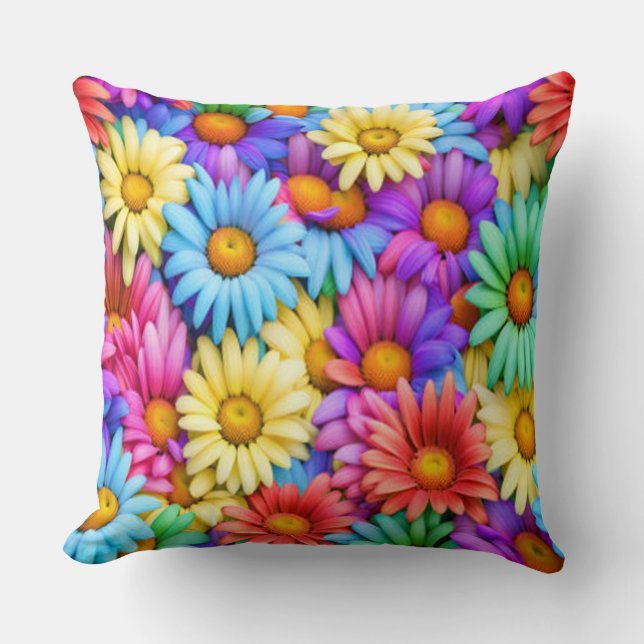 Throw Pillow - Colorful Abstract Daisies #37 (Front)